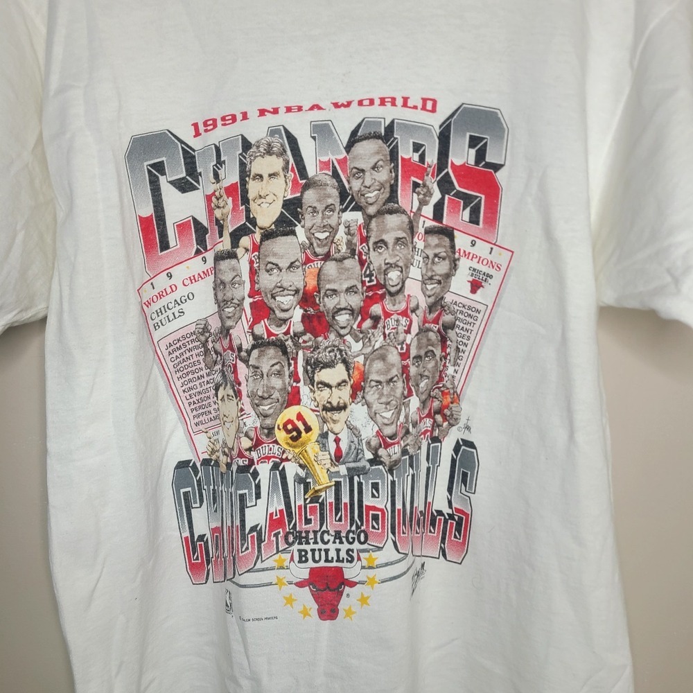 Chicago Bulls NBA 1991 World Champions Caricature T-Shirt Men's XL USA Vintage - Picture 2 of 6